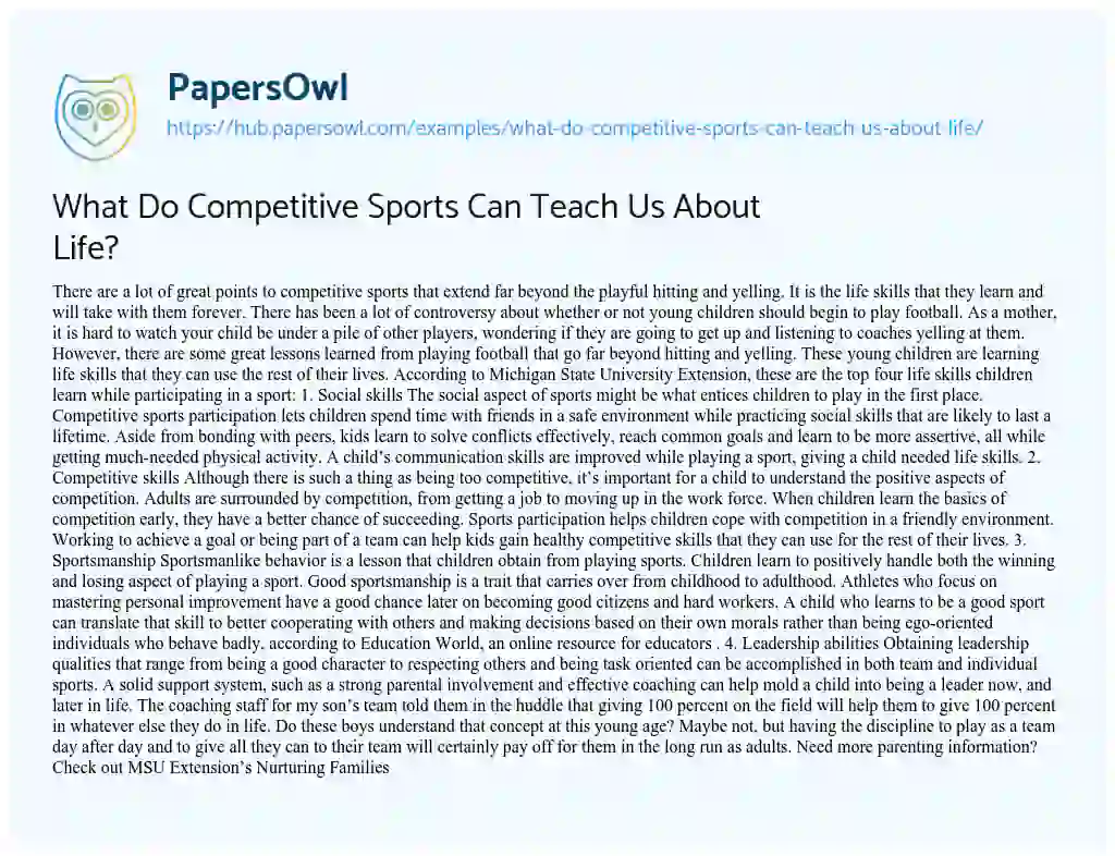 Essay on What Do Competitive Sports Can Teach Us About Life?