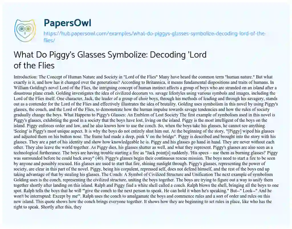 Essay on What Do Piggy’s Glasses Symbolize: Decoding ‘Lord of the Flies
