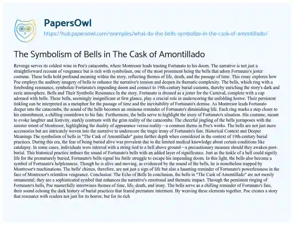 Essay on The Symbolism of Bells in The Cask of Amontillado