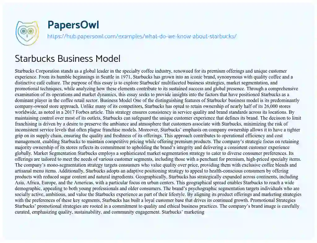 Essay on Starbucks Business Model