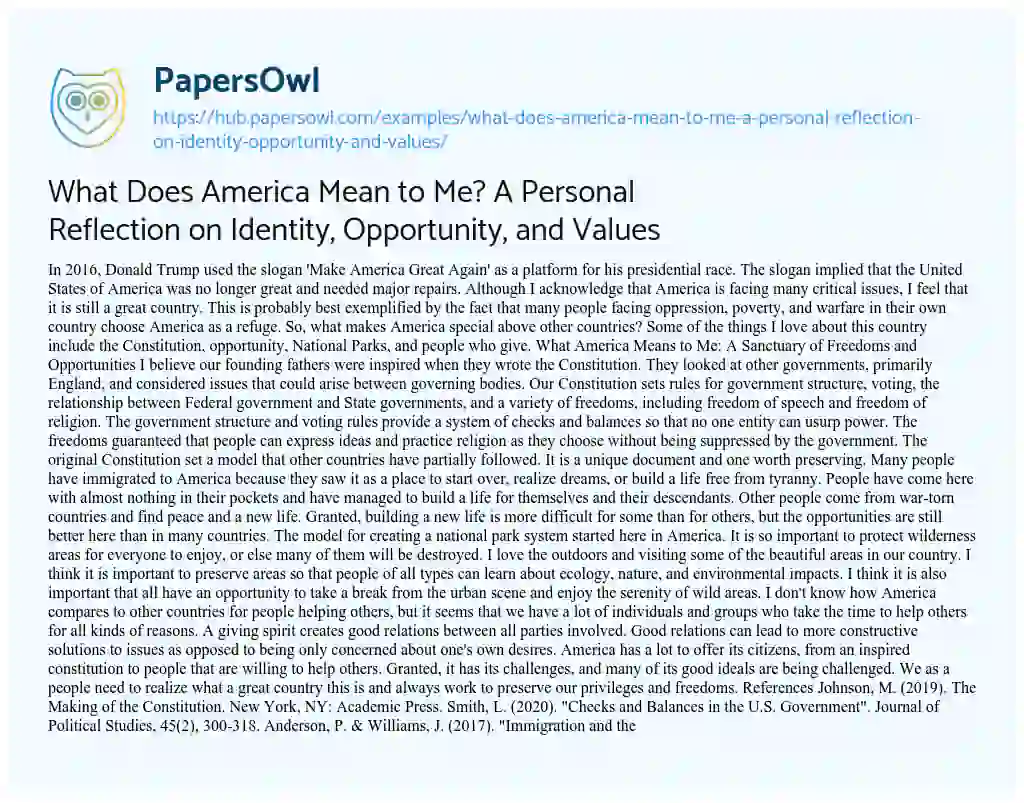 Essay on What Does America Mean to Me? A Personal Reflection on Identity, Opportunity, and Values