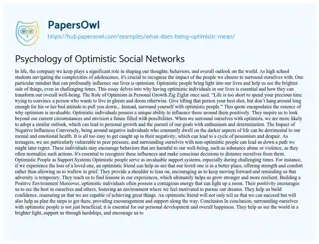 Essay on Psychology of Optimistic Social Networks