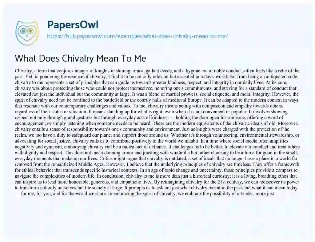 Essay on What Does Chivalry Mean To Me