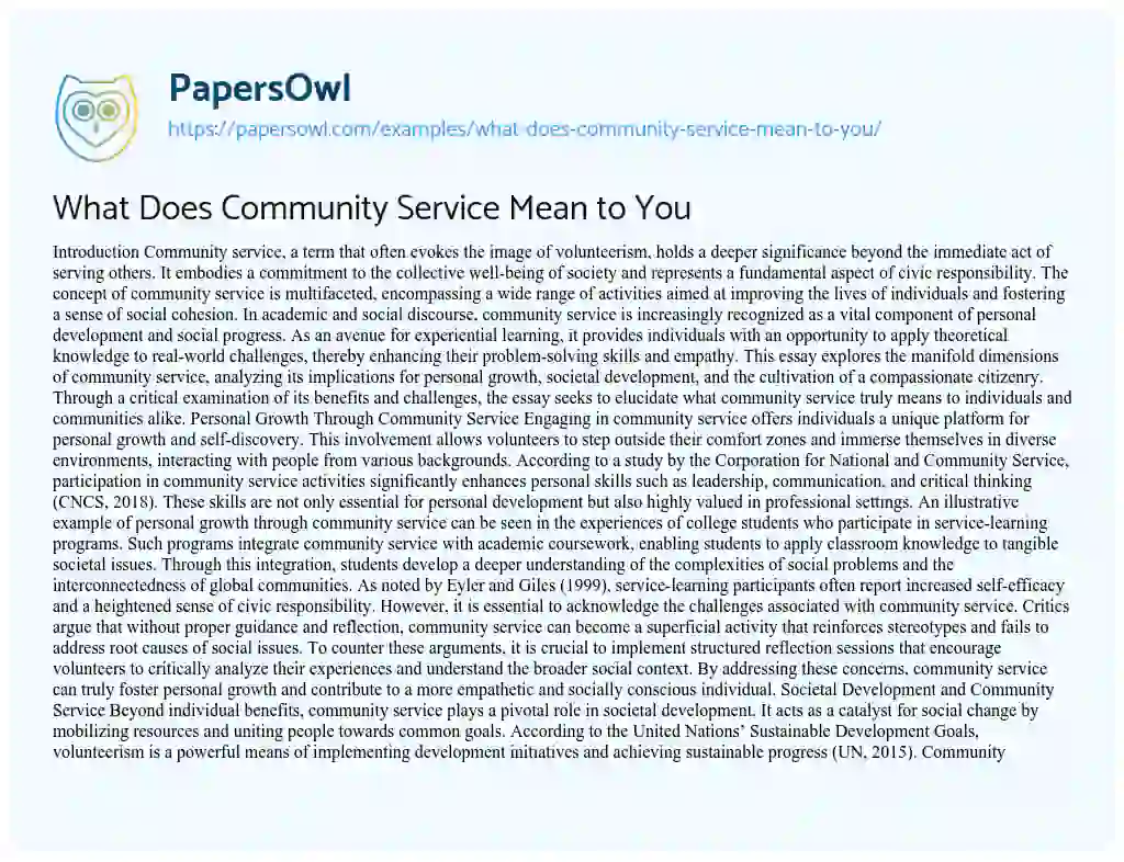 Essay on What Does Community Service Mean to You