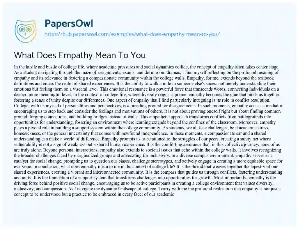 Essay on What Does Empathy Mean To You