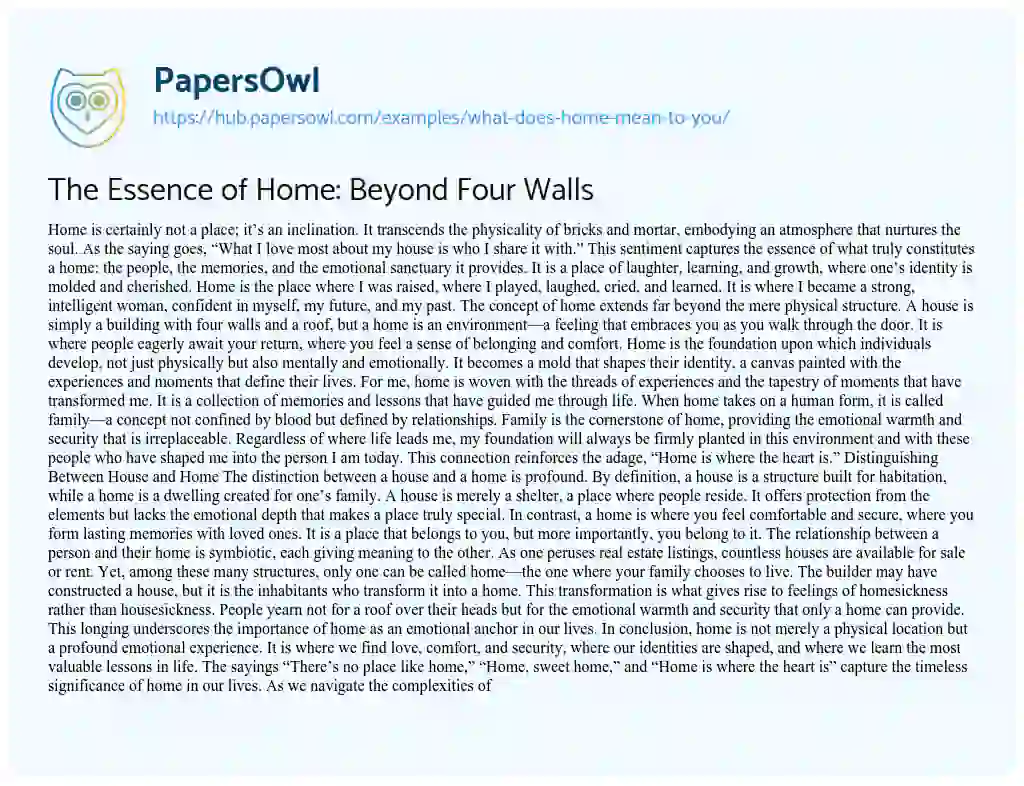 Essay on The Essence of Home: Beyond Four Walls