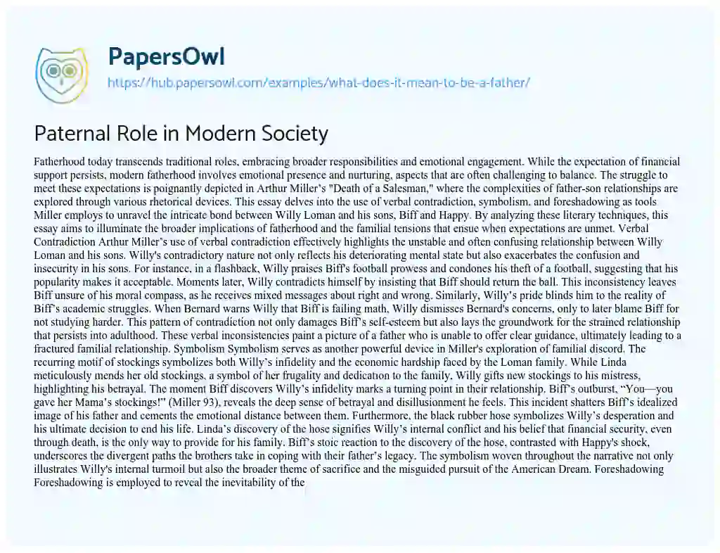 Essay on Paternal Role in Modern Society