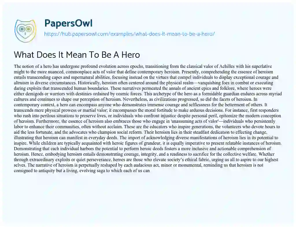 Essay on What Does It Mean To Be A Hero