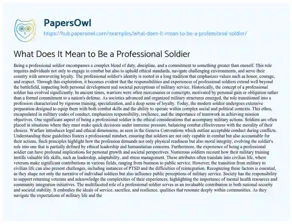 Essay on What Does It Mean to Be a Professional Soldier