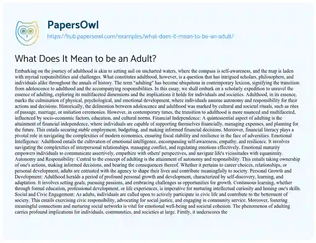 Essay on What Does It Mean to be an Adult?