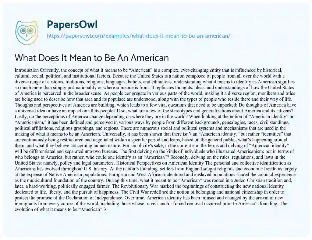 Essay on What Does It Mean to Be An American