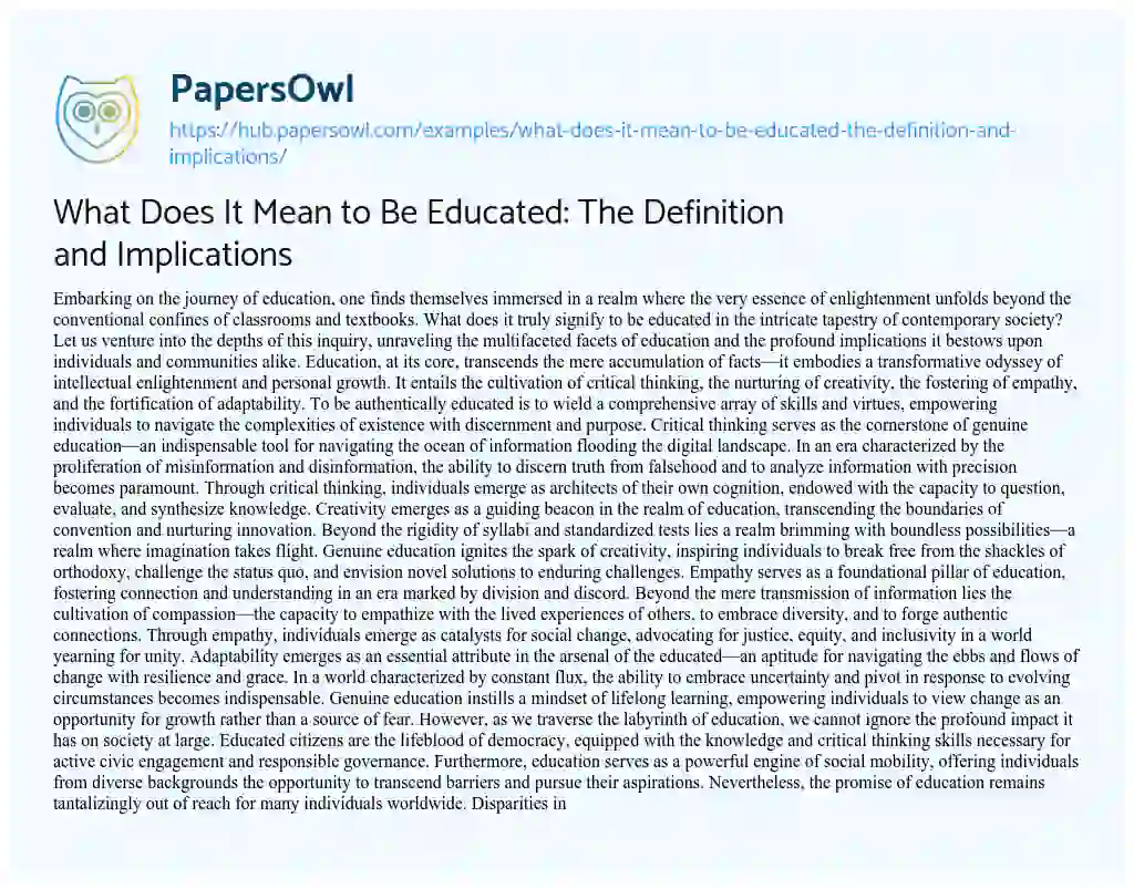 Essay on What Does It Mean to Be Educated: The Definition and Implications