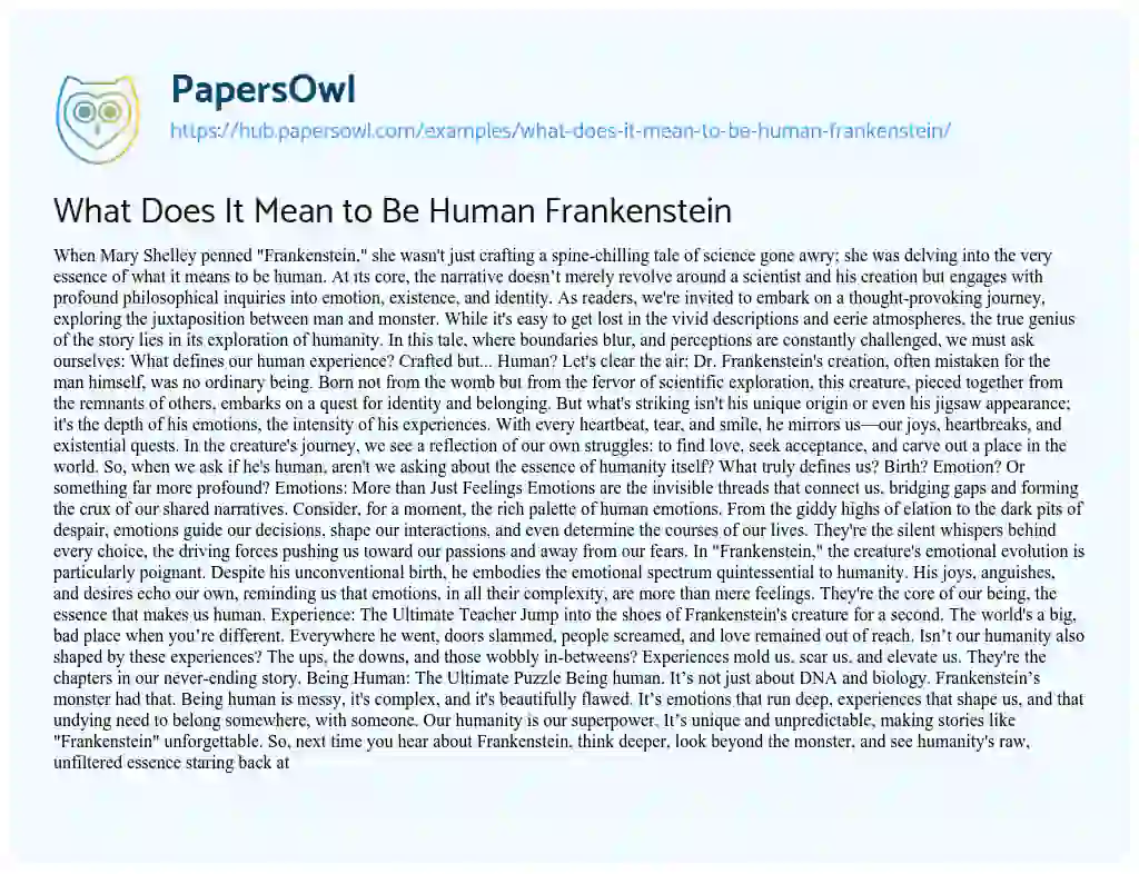 Essay on What Does It Mean to Be Human Frankenstein