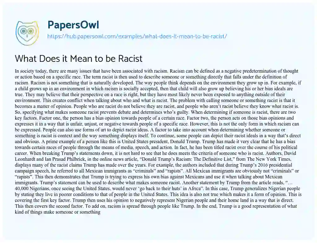 Essay on What Does it Mean to be Racist