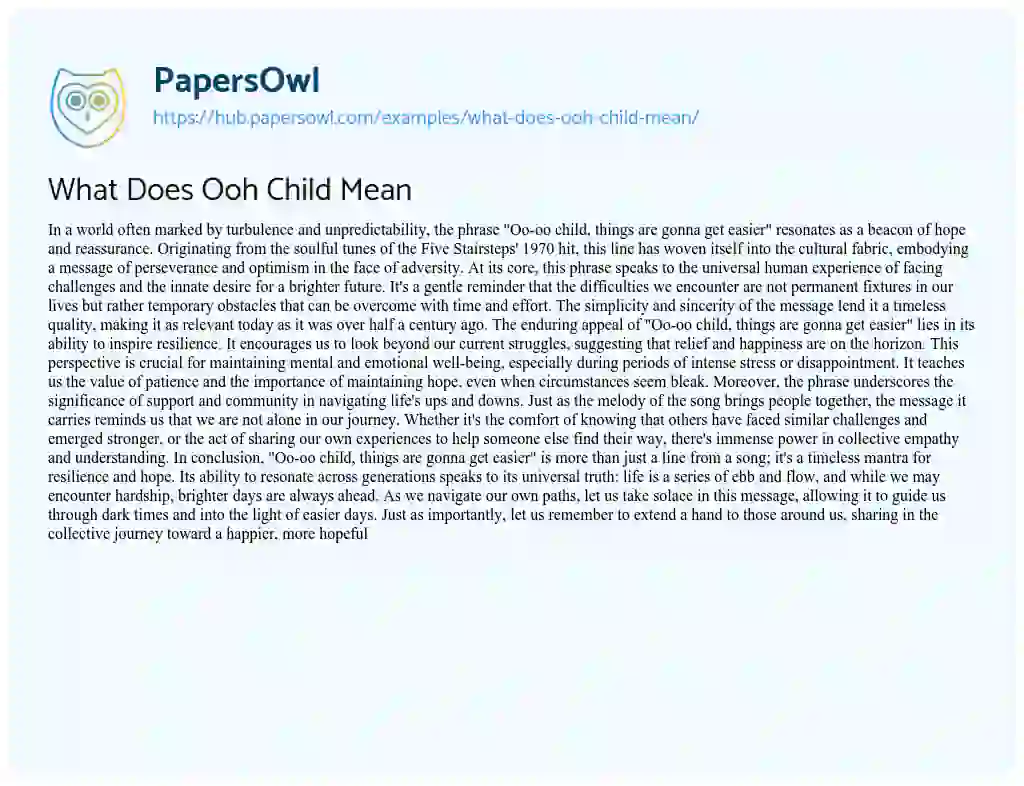 Essay on What Does Ooh Child Mean