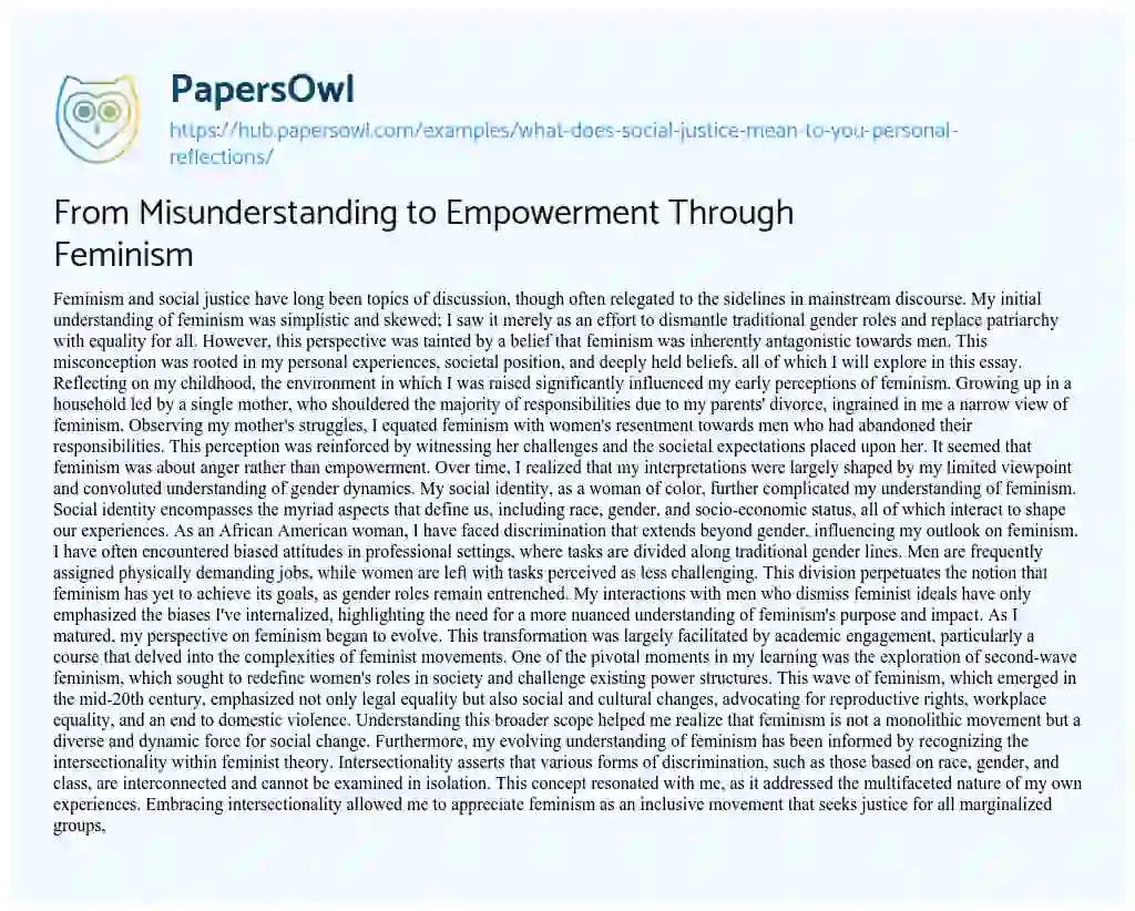 Essay on From Misunderstanding to Empowerment Through Feminism