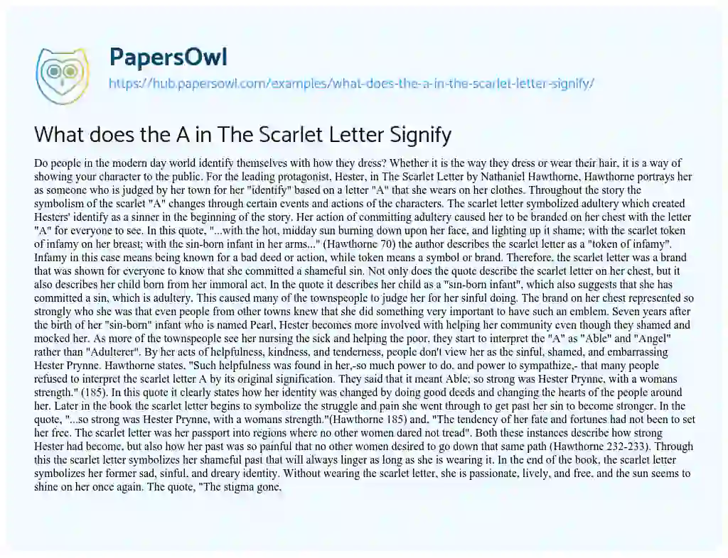 Essay on What does the A in The Scarlet Letter Signify