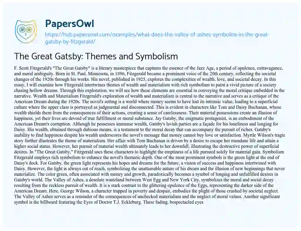 Essay on The Great Gatsby: Themes and Symbolism