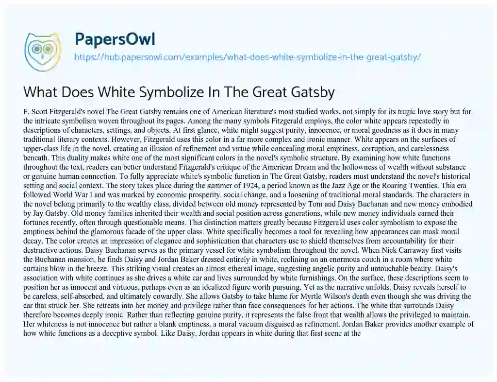 Essay on What Does White Symbolize In The Great Gatsby