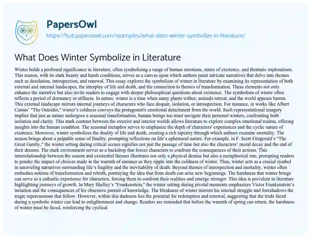Essay on What Does Winter Symbolize in Literature