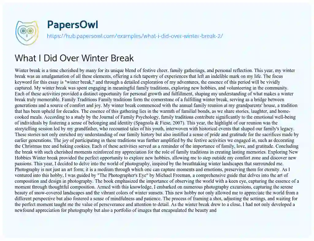 Essay on What I Did Over Winter Break