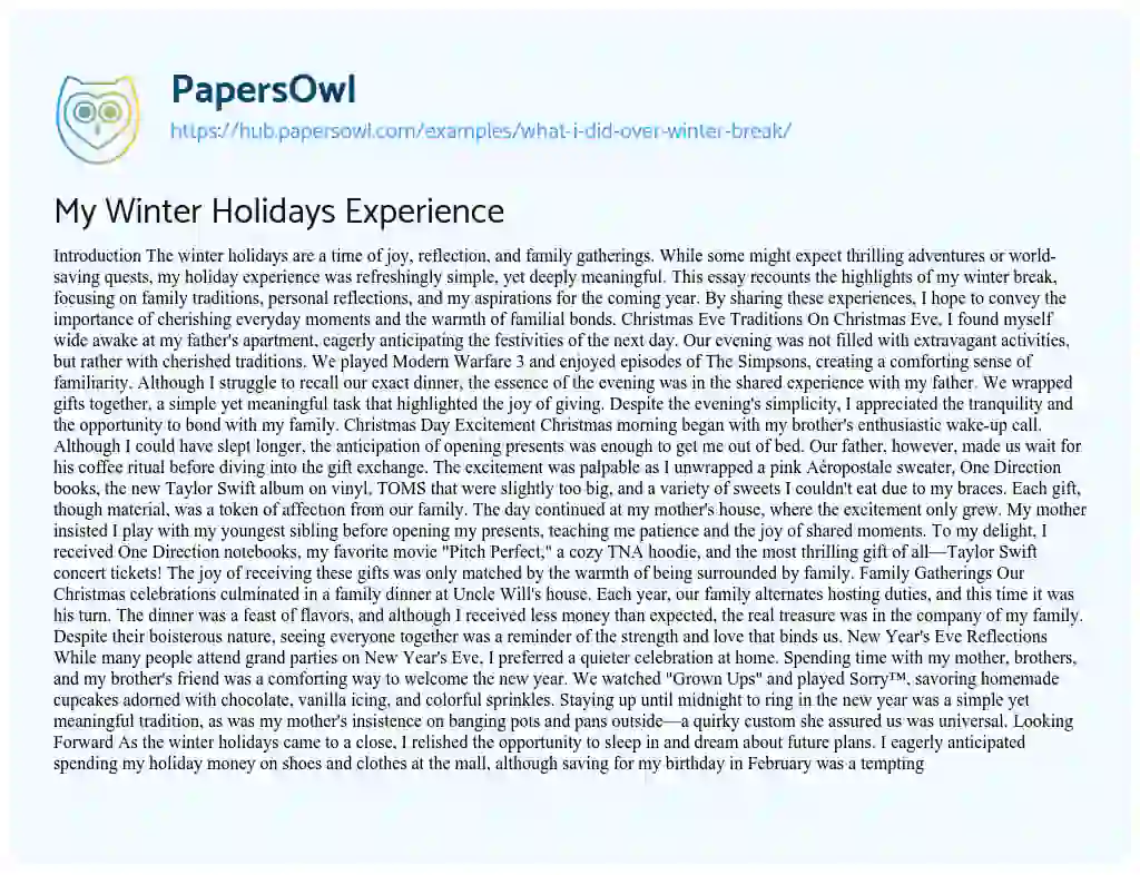 Essay on My Winter Holidays Experience
