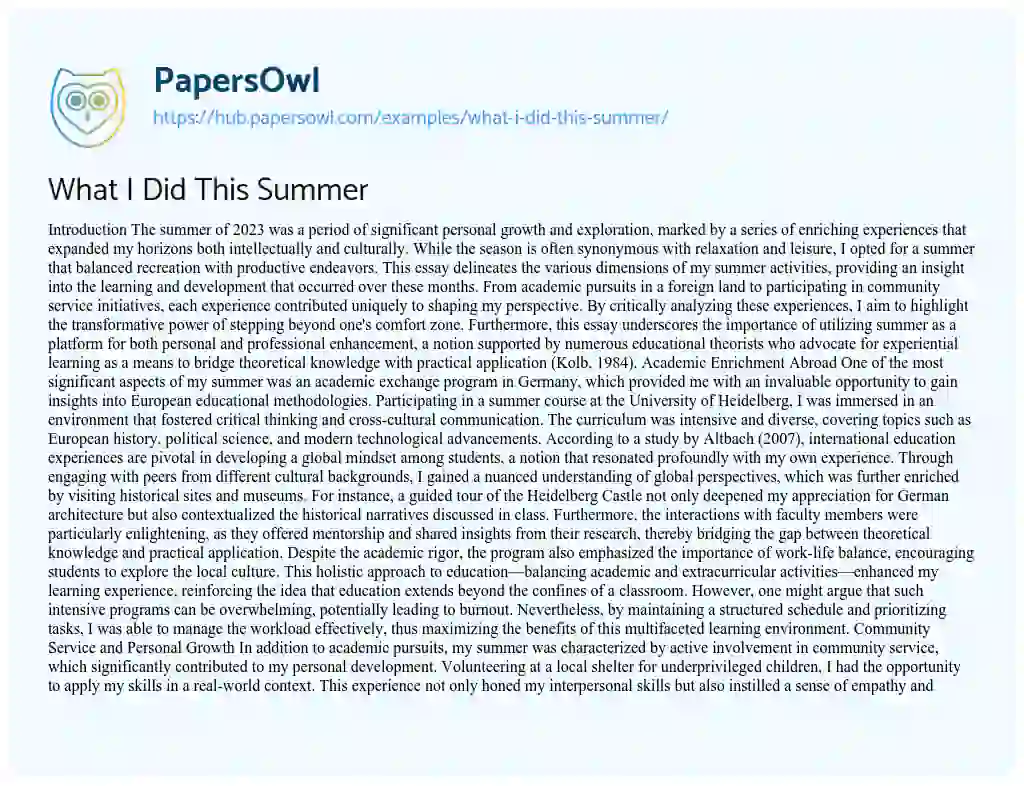 Essay on What I Did This Summer