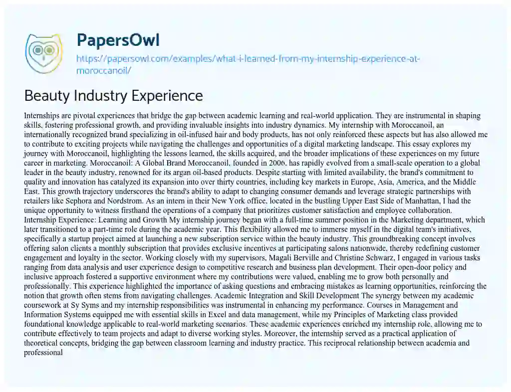 Essay on Beauty Industry Experience