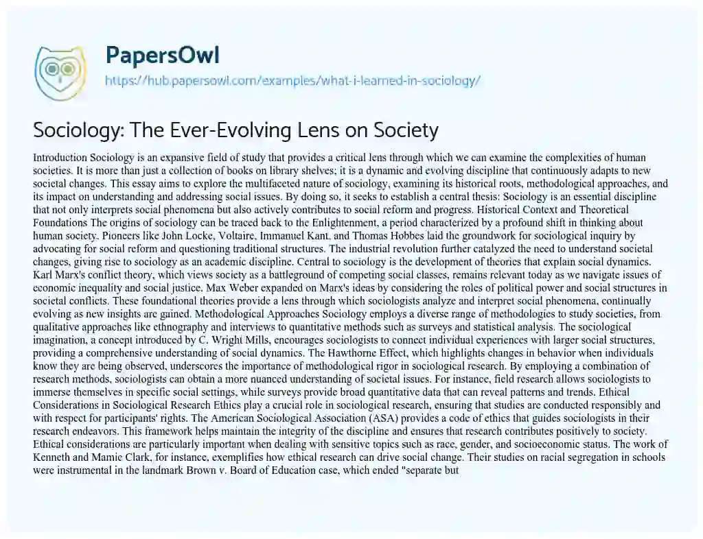 Essay on Sociology: The Ever-Evolving Lens on Society