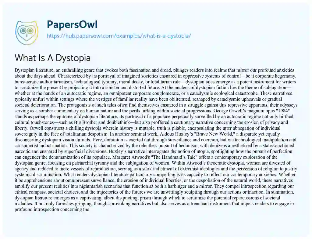 Essay on What Is A Dystopia