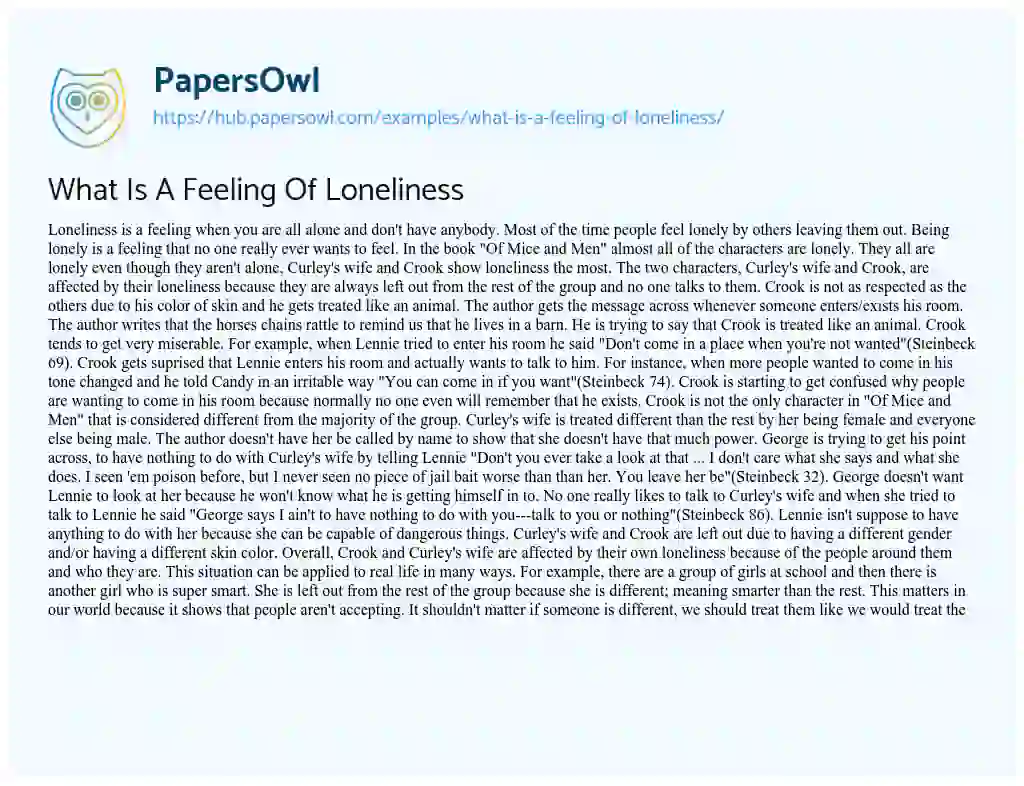 Essay on What Is A Feeling Of Loneliness
