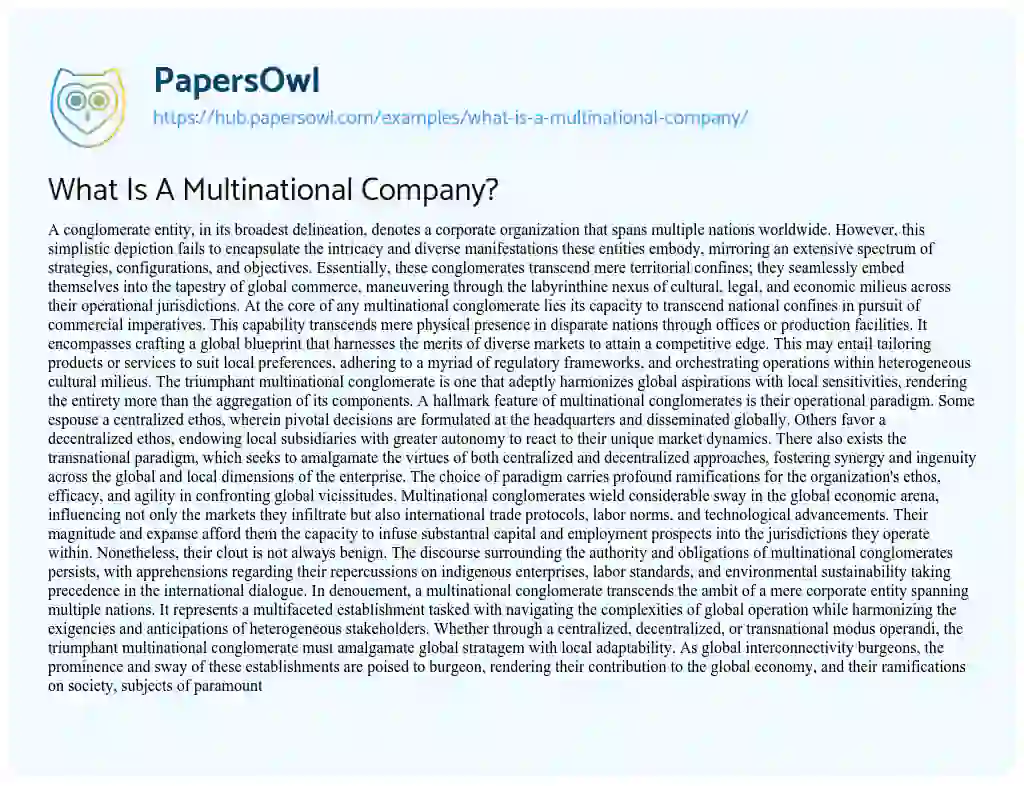 Essay on What Is A Multinational Company?