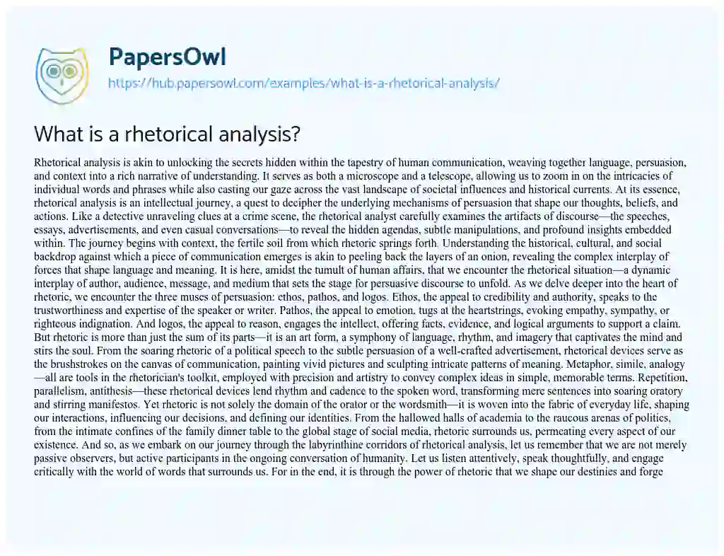 Essay on What is a rhetorical analysis?