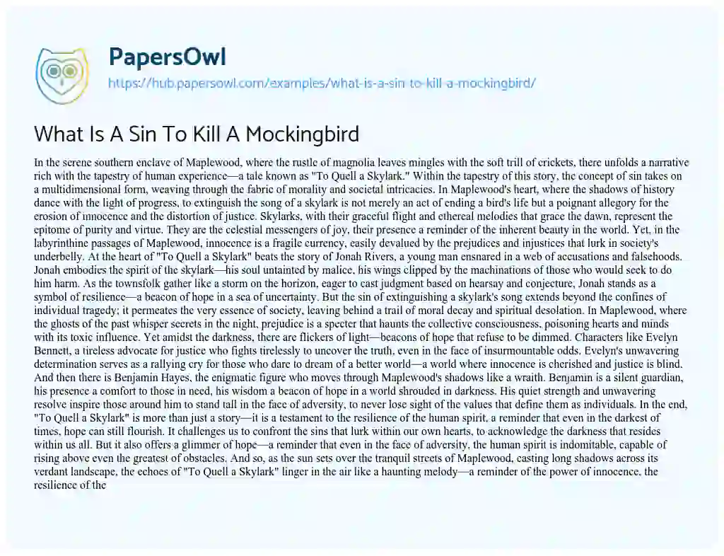 Essay on What Is A Sin To Kill A Mockingbird