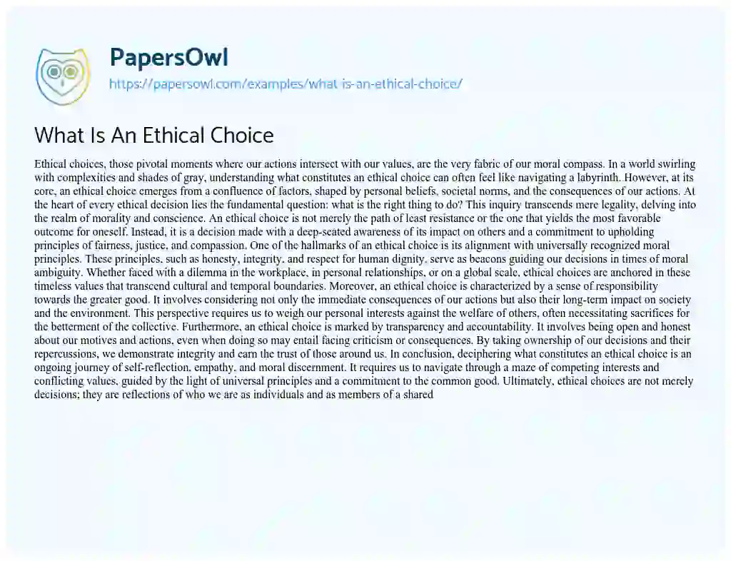 Essay on What Is An Ethical Choice