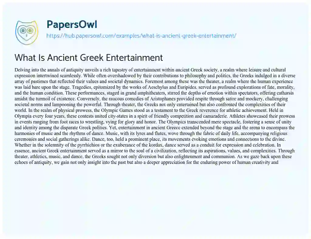 Essay on What Is Ancient Greek Entertainment