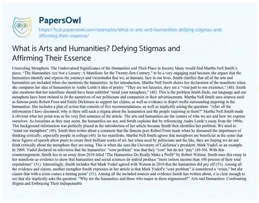 Essay on What is Arts and Humanities? Defying Stigmas and Affirming Their Essence