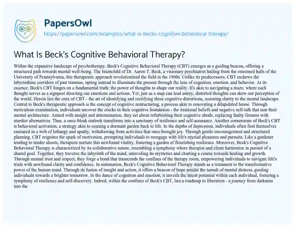 Essay on What Is Beck’s Cognitive Behavioral Therapy?