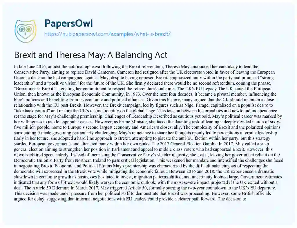 Essay on Brexit and Theresa May: A Balancing Act