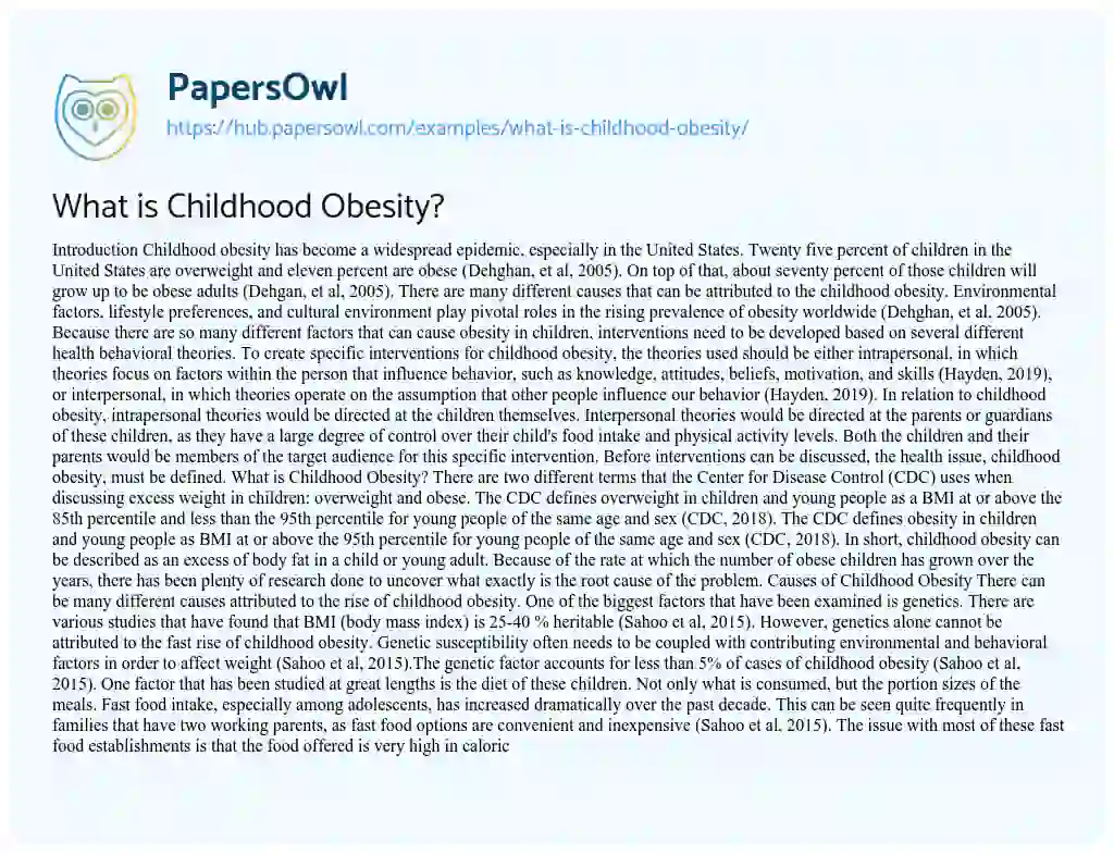 Essay on What is Childhood Obesity?