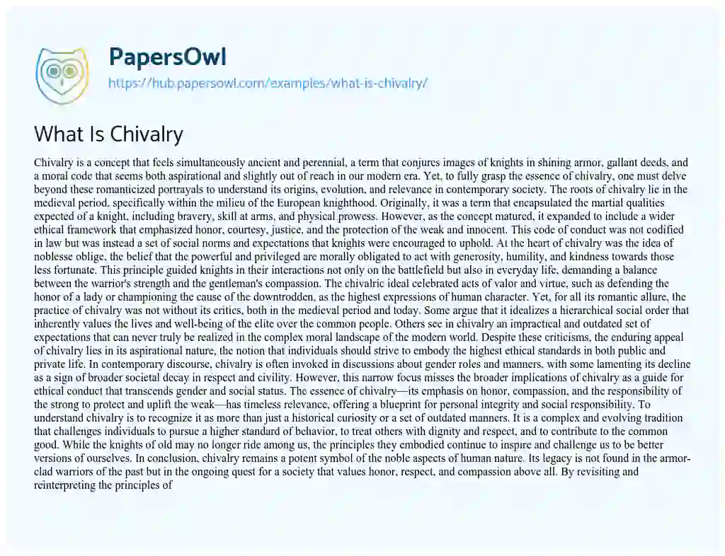 Essay on What Is Chivalry