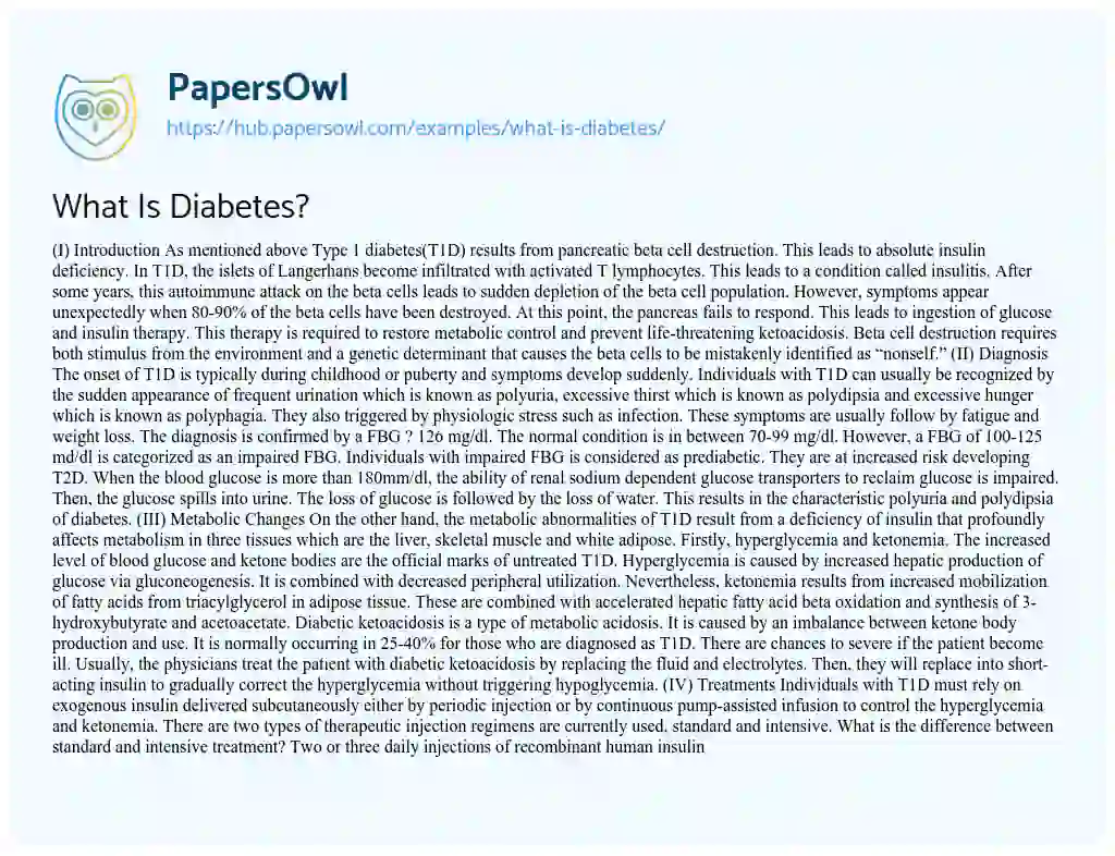 Essay on What Is Diabetes?