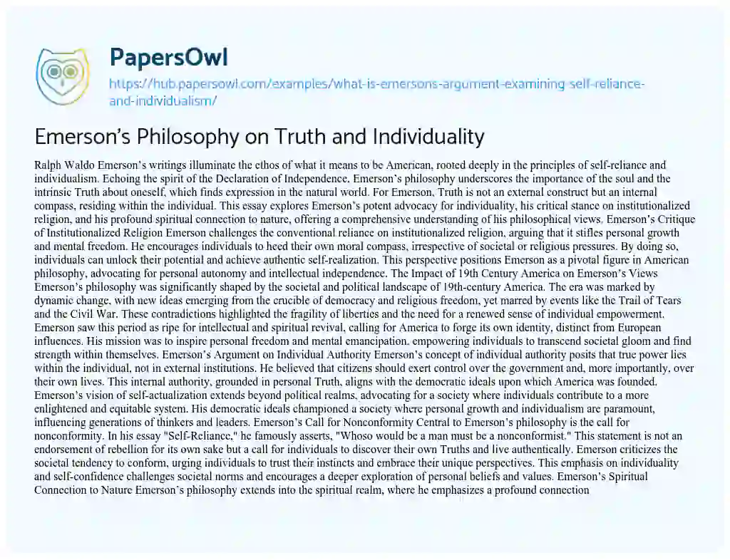 Essay on Emerson’s Philosophy on Truth and Individuality