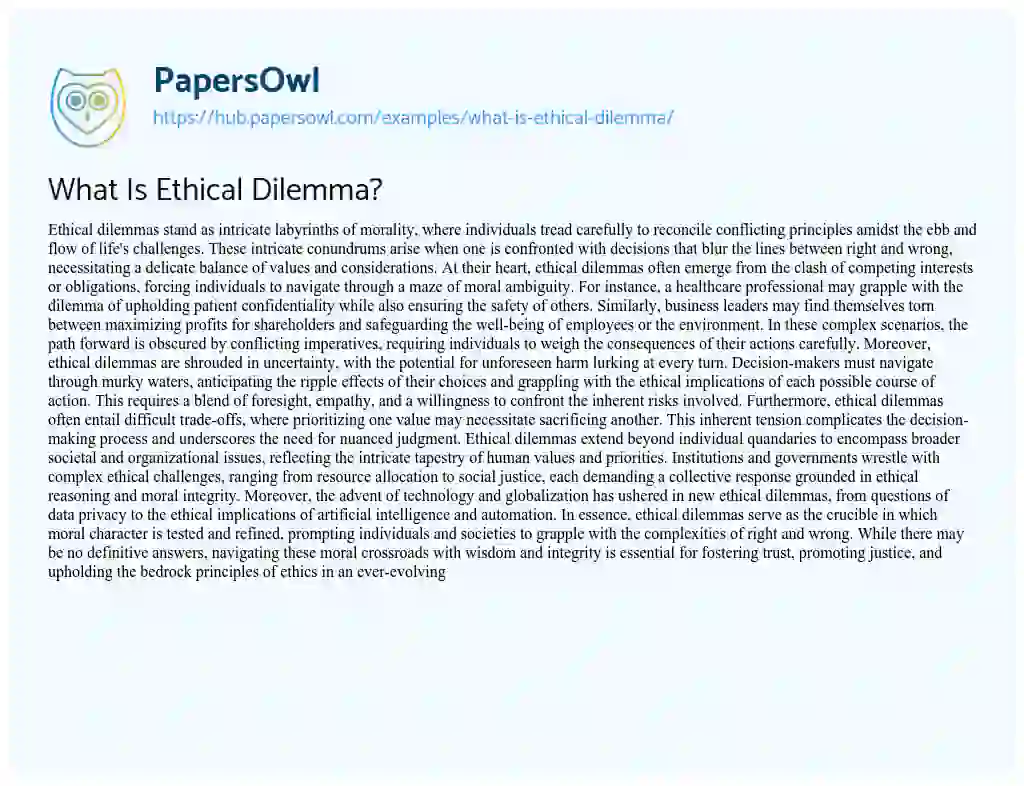 Essay on What Is Ethical Dilemma?