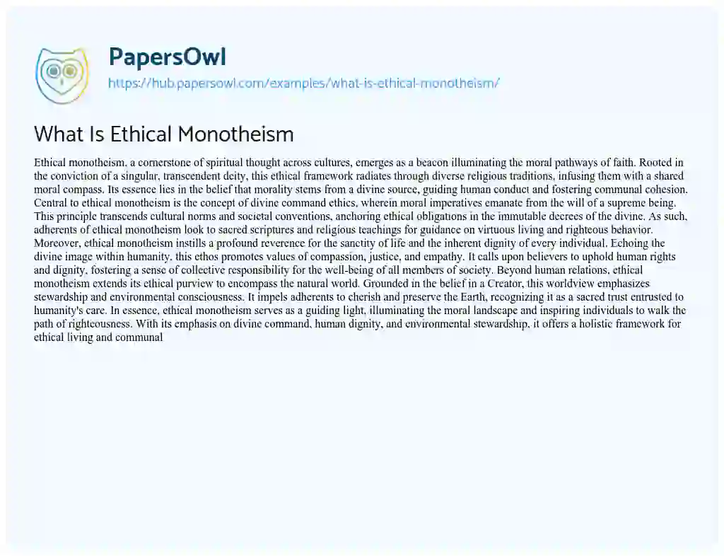 Essay on What Is Ethical Monotheism