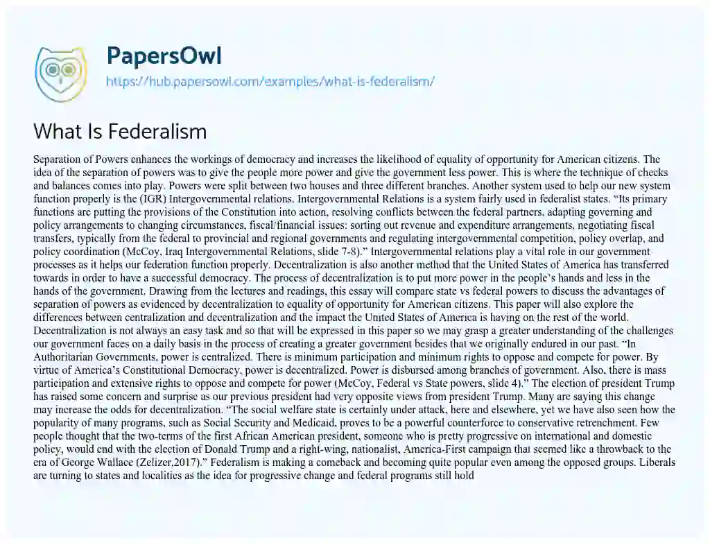 Essay on What Is Federalism