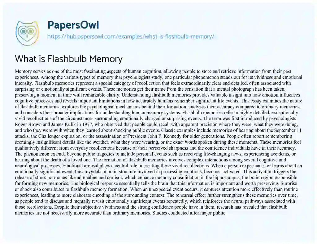 Essay on What is Flashbulb Memory
