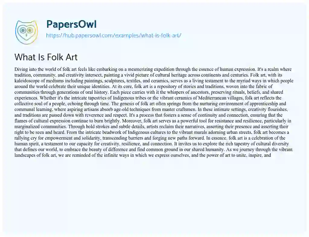 Essay on What Is Folk Art