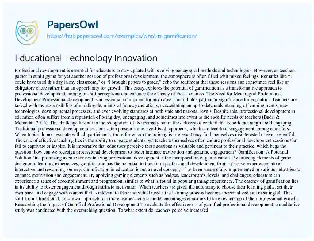 Essay on Educational Technology Innovation