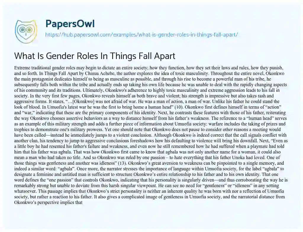 Essay on What Is Gender Roles In Things Fall Apart